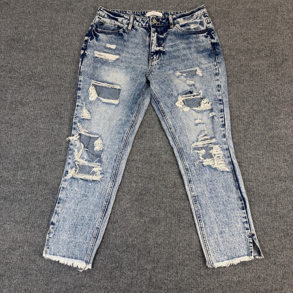 KanCan High Rise Distressed Acid Wash Straight Leg Jeans KC5201M Blue Size 11/29